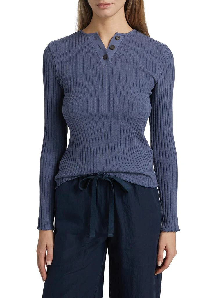 Vince Rib-Knit Henley Top