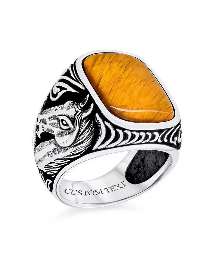 Bling Jewelry Natural Black Onyx Brown Tiger Eye Equestrian Stallion Horse Ring Sterling Silver 5