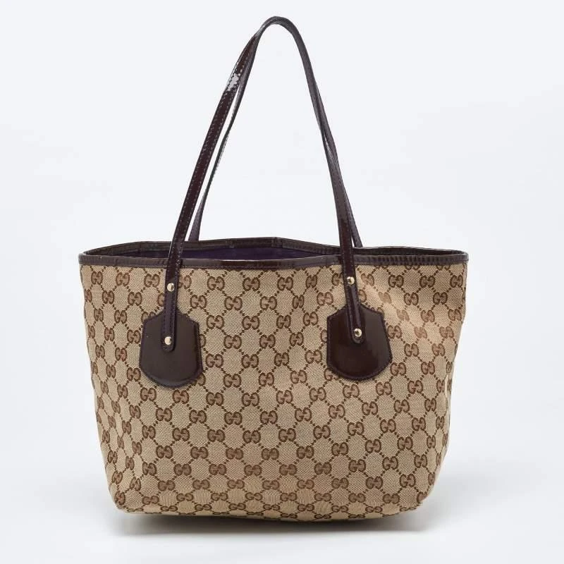 Gucci Gucci Beige/Brown GG Canvas and Patent Leather Small Jolie Web Charms Tote 4