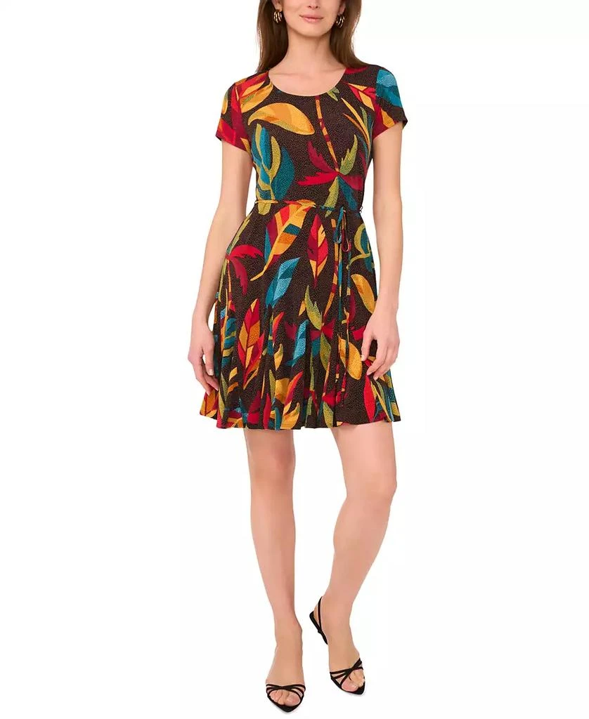 Sam & Jess Women's Tropical-Print Short-Sleeve Tie-Waist Skirt Dress 2
