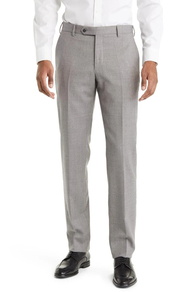 Zanella Parker Flat Front Stretch Wool Flannel Trousers 1