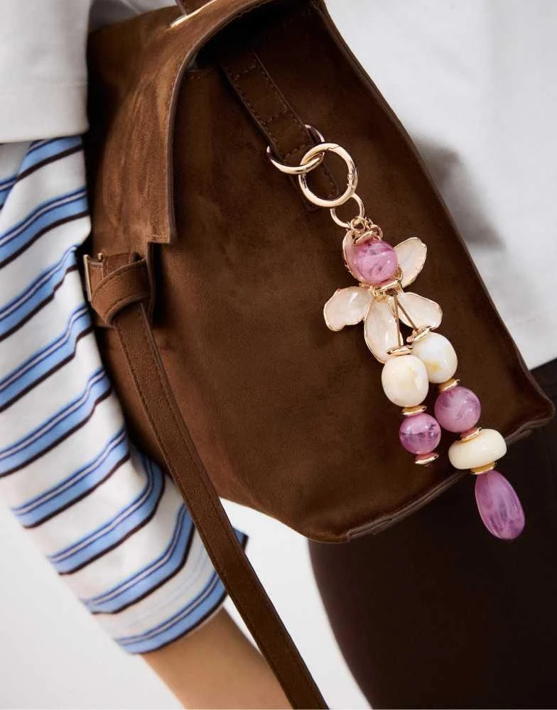 Stradivarius Stradivarius Enamelled flower charm keyring in gold