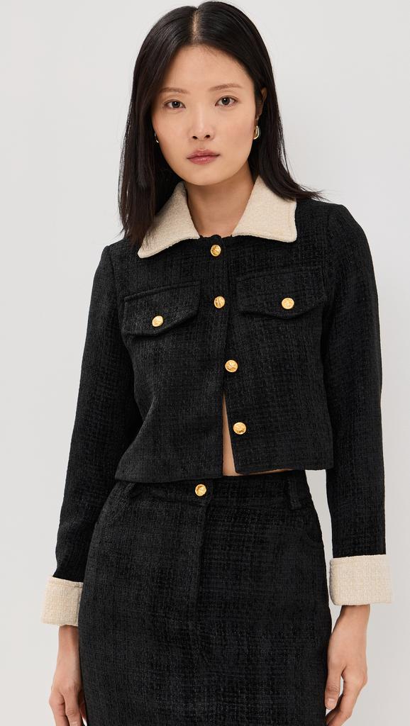 Moon River Long Sleeve Gold Button Closure Cropped Blazer