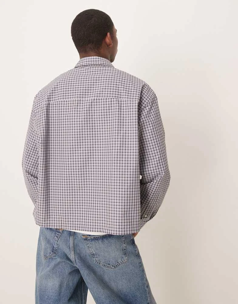 ASOS ASOS DESIGN oversized boxy shirt with embroidered pocket in grey check - GREY 3