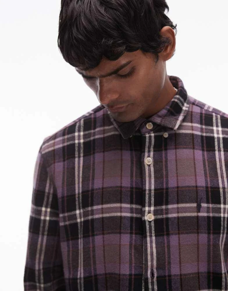 ALL SAINTS AllSaints Buzzard long sleeve check shirt in purple 3