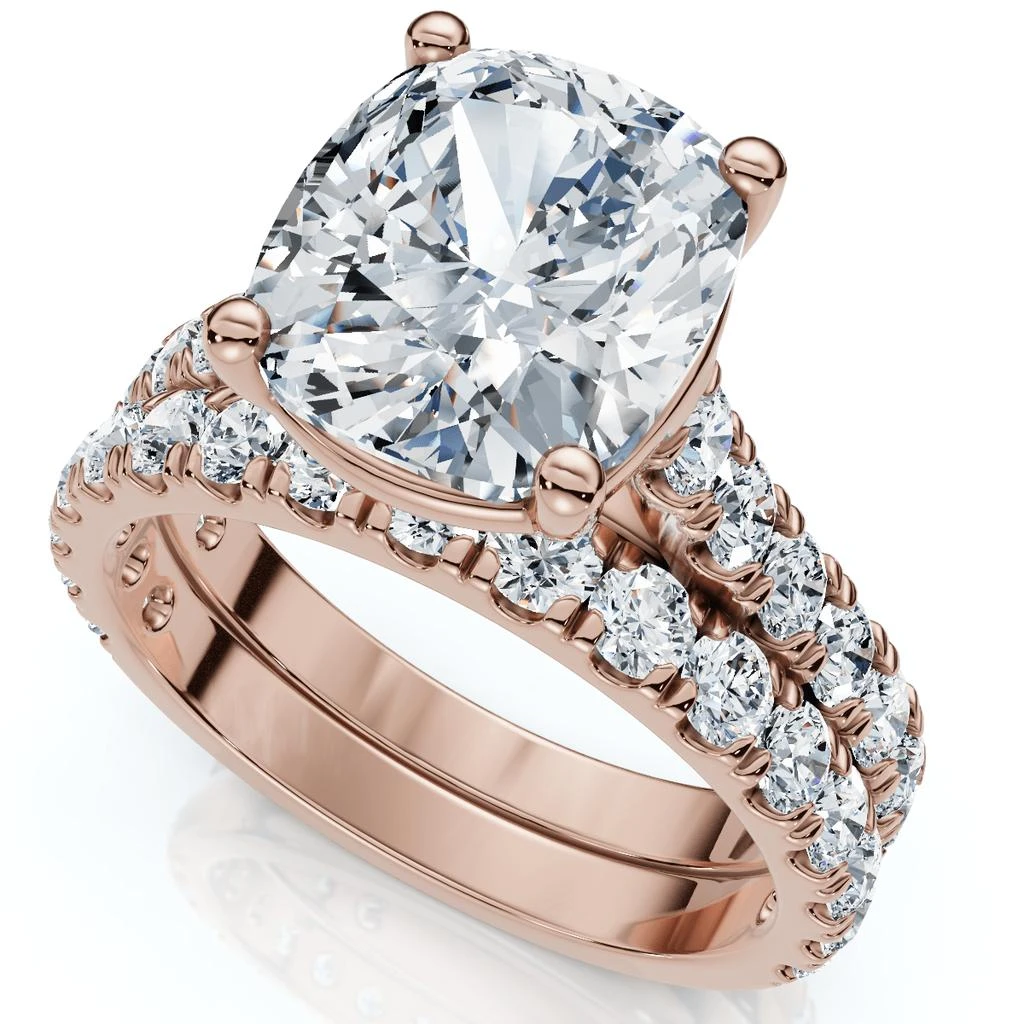 Pompeii3 Certified 4Ct Cushion Diamond Engagement Wedding Ring Set 14k Gold/PT Lab Grown 3