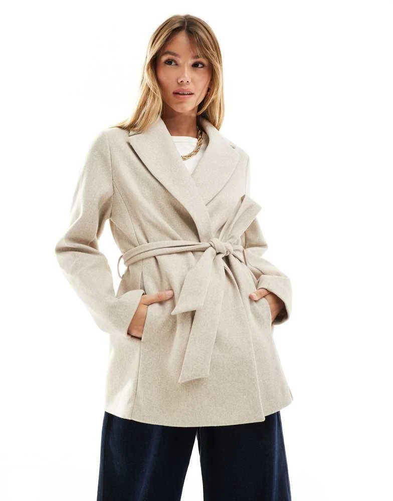 New Look New Look short belted coat in mink 2