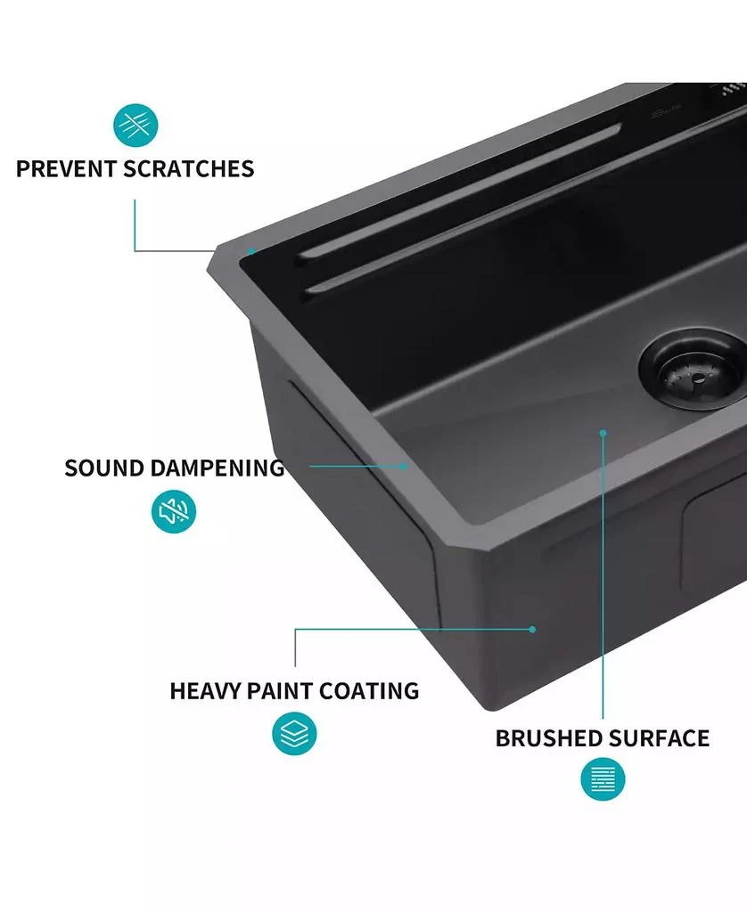 Flynama 33x16.72x10inch Undermount Gunmetal Black Waterfall Kitchen Sink Stainless Steel Workstation 11