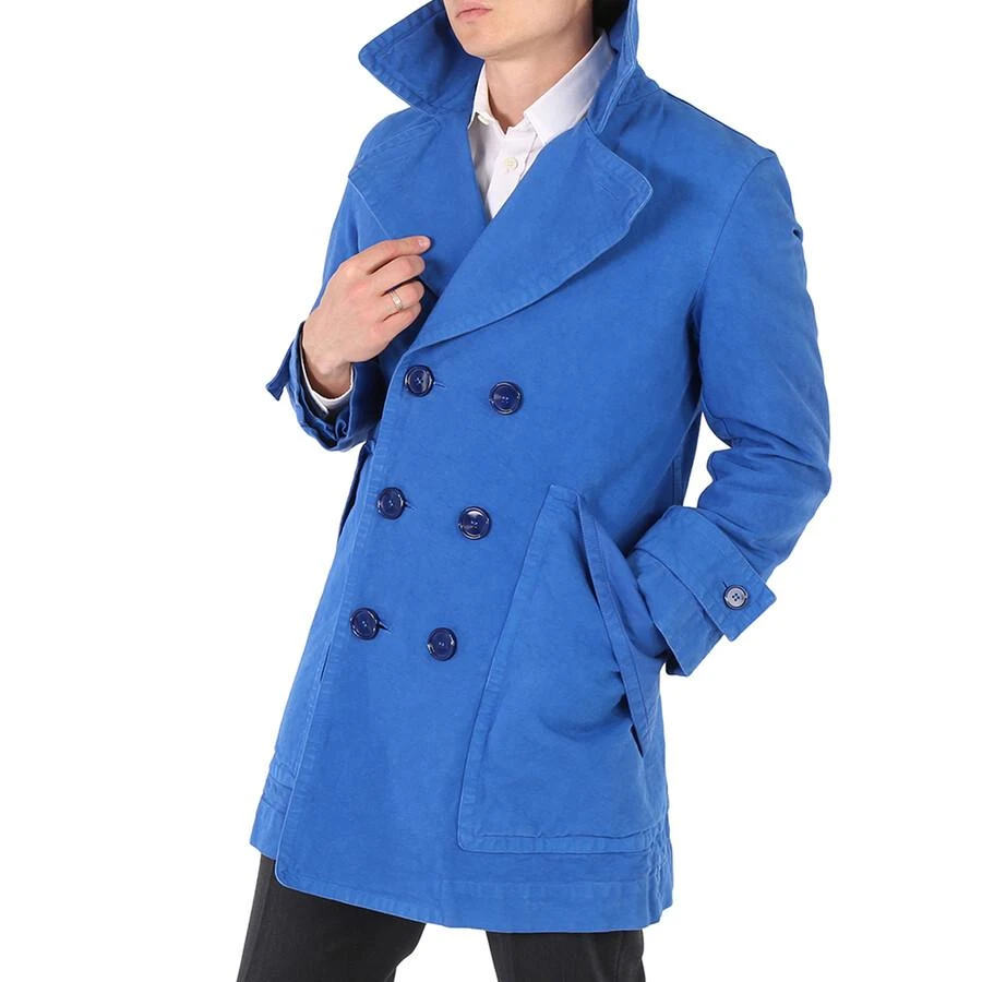 Burberry Men's Warm Royal Blue Double-Breasted Cotton Peacoat 2