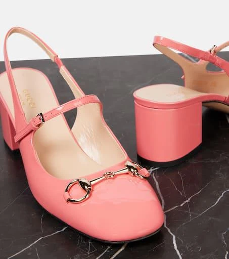 Gucci Horsebit patent leather slingback pumps 5