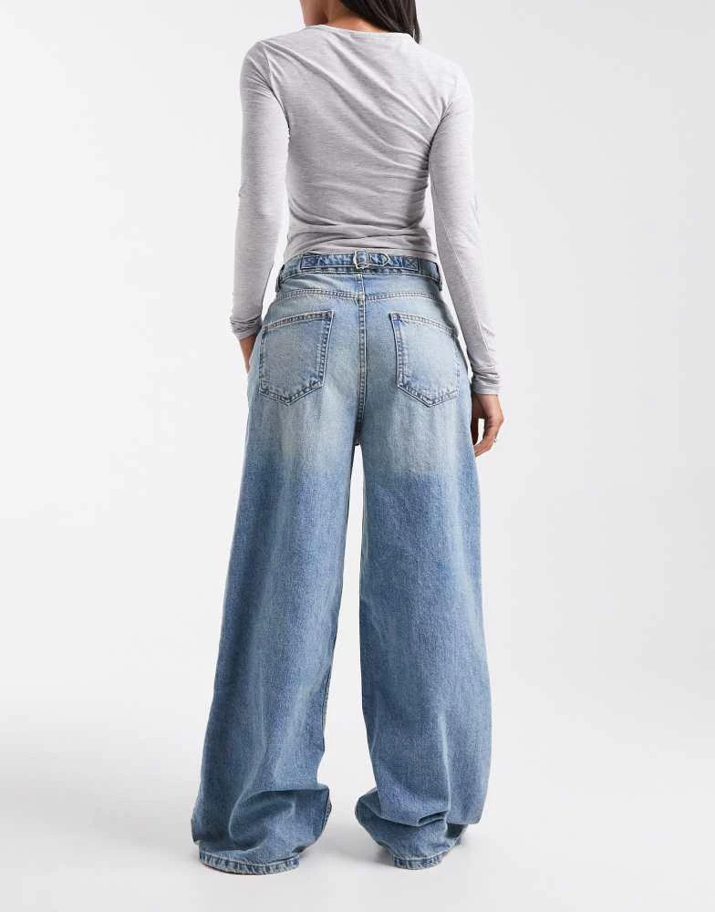 ASOS ASOS DESIGN high waisted wide leg jeans with cinch in pale vintage wash 2