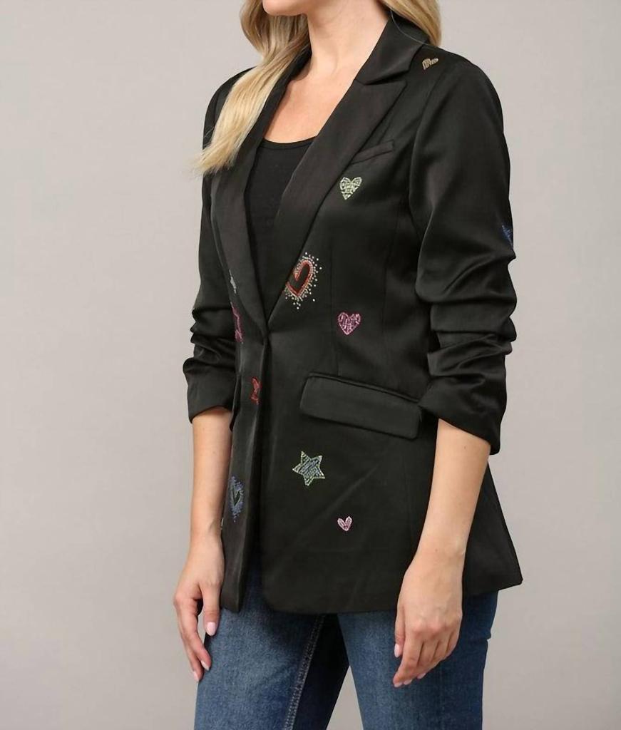 Embellished Scrunch Sleeve Blazer In Black – On Sale Now