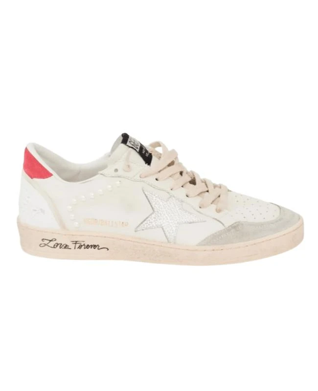 Golden Goose Ball Star Silver Leather Star and Pink Suede Heel Tab Women's Sneakers GWF00117.F004717.82343