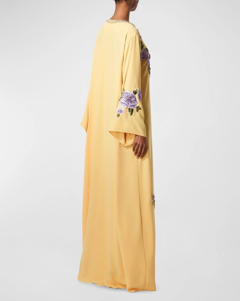 Carolina Herrera Floral Embroidered Crystal Long-Sleeve Caftan Gown 3