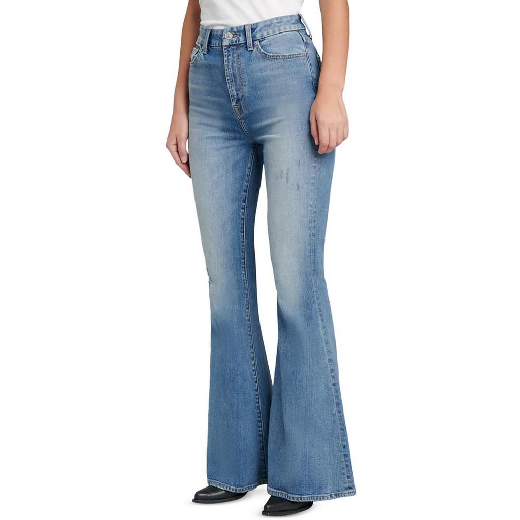 7 For All Mankind Megaflare Womens High-Waist Distressed Flare Jeans