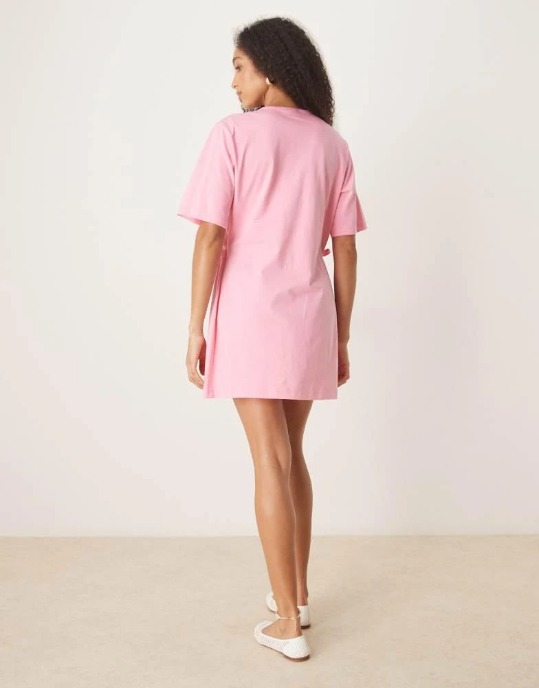 ASOS ASOS DESIGN tie side cinched waist shirt dress in pink 3