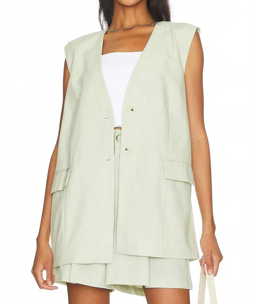 WeWoreWhat Relaxed Linen Vest In Fog Green 1