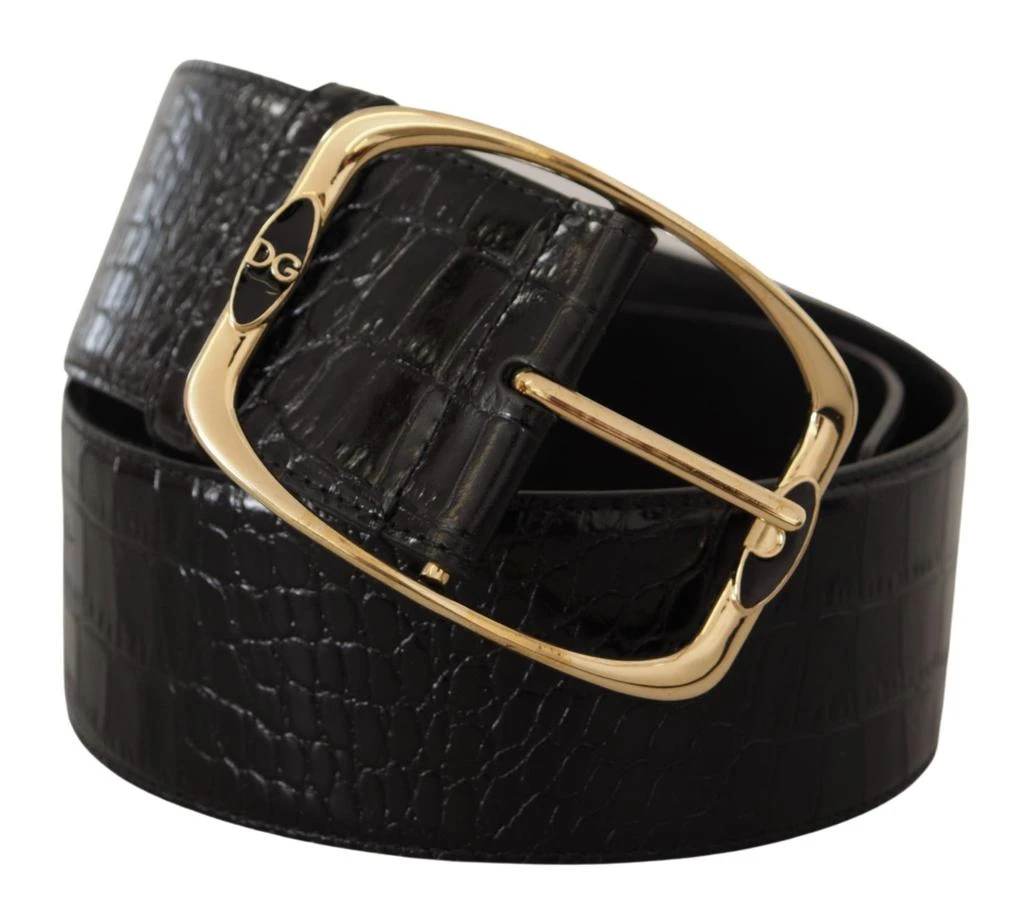 Shop Dolce & Gabbana Black Crocodile Print Gold Metal DG  display picture 1