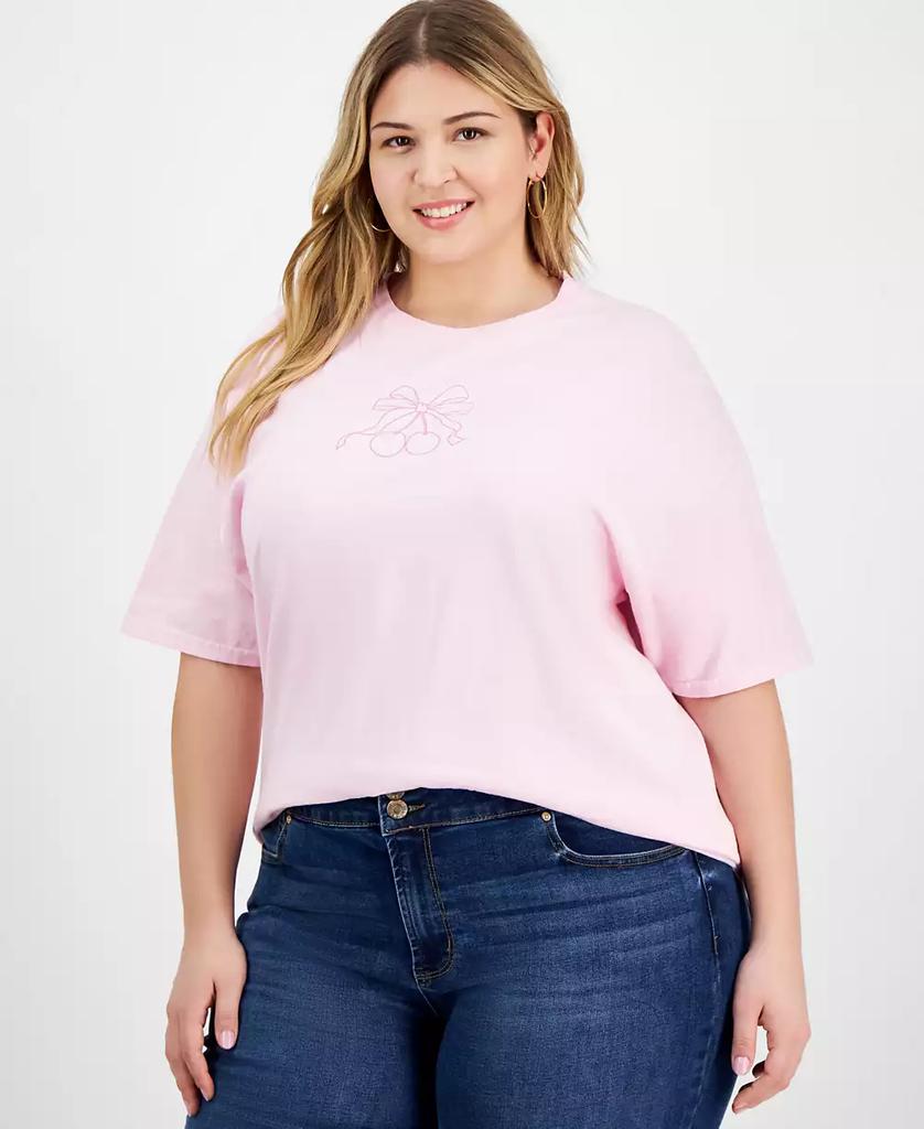 Rebellious One Trendy Plus Size Cotton Cherry Bow T-Shirt