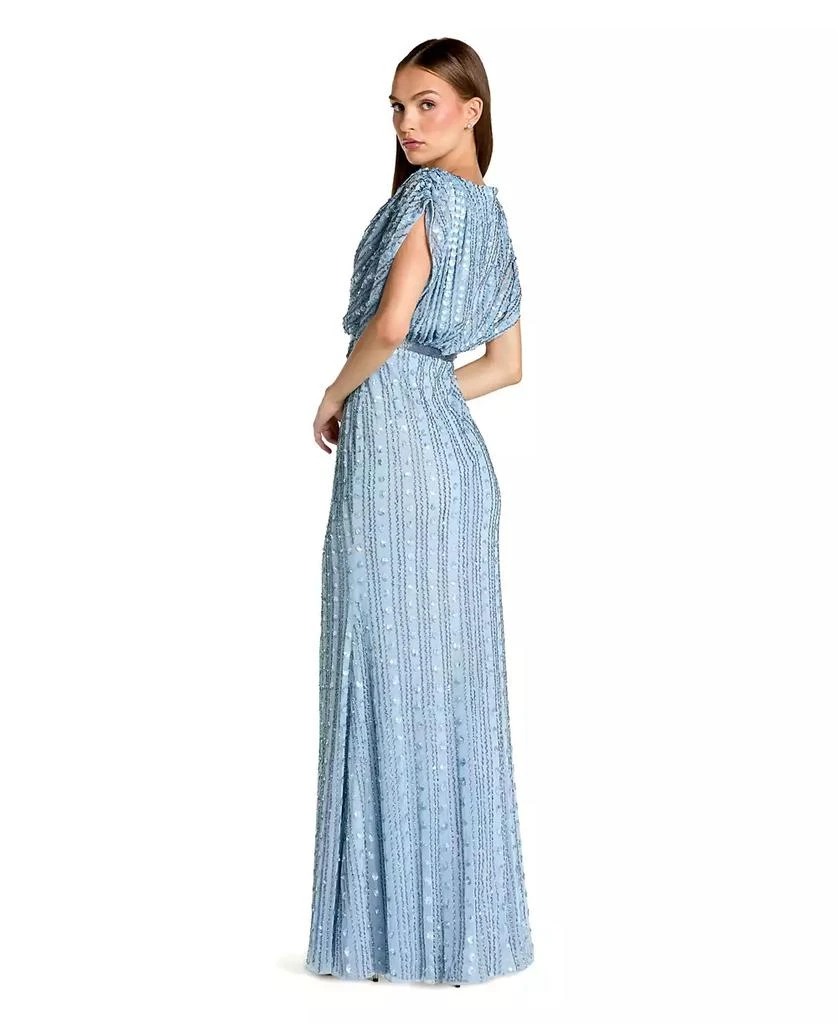 Mac Duggal Women
s Beaded Mesh Blouson V Neck Column Gown 2