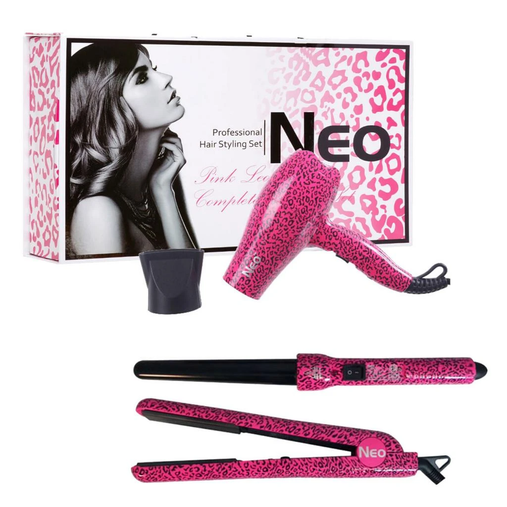 NEO Choice The Full Set - 1.25" Ceramic Flat Iron w/ 25-18mm Curling Wand & Mini Travel Hair Dryer 1