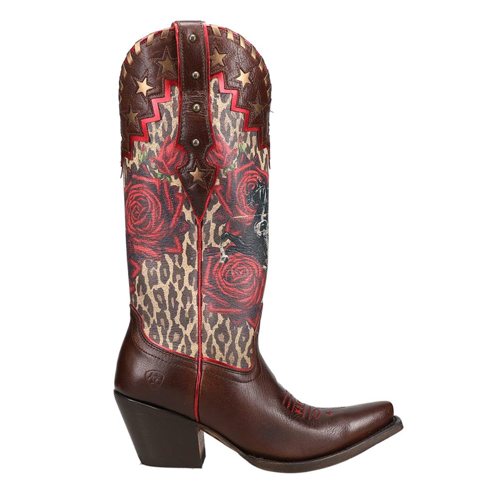 Ariat Rodeo Quincy Tooled-Inlay Graphic Leopard Floral Snip Toe Cowboy Boots