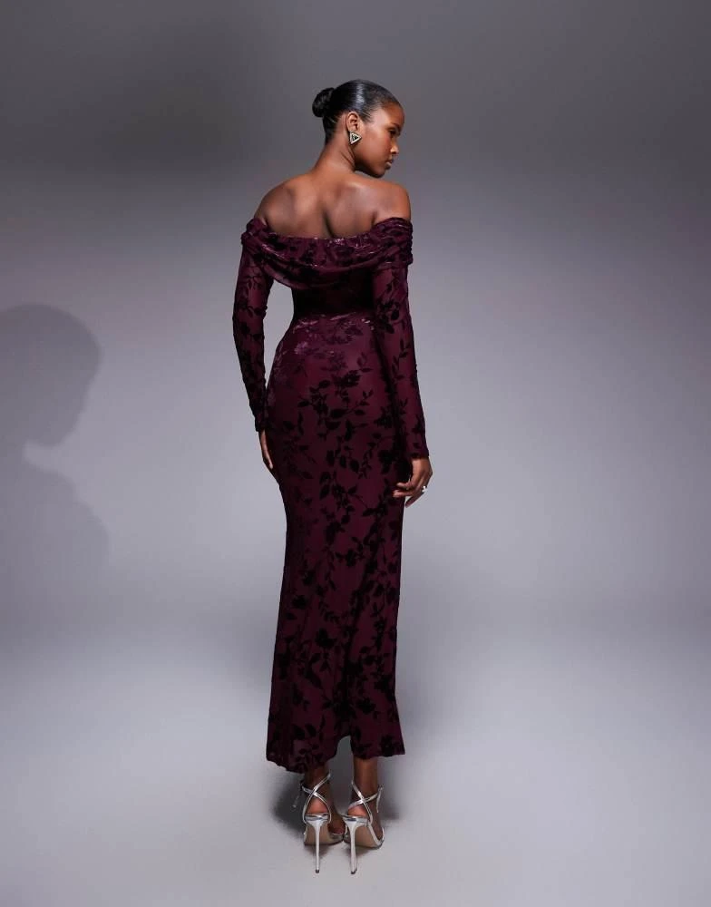 TFNC TFNC off shoulder long sleeve maxi dress in burgundy velvet burn out -  Dresses & Skirts - Compare Prices from 6+ Stores - Free Shipping -  BeyondStyle