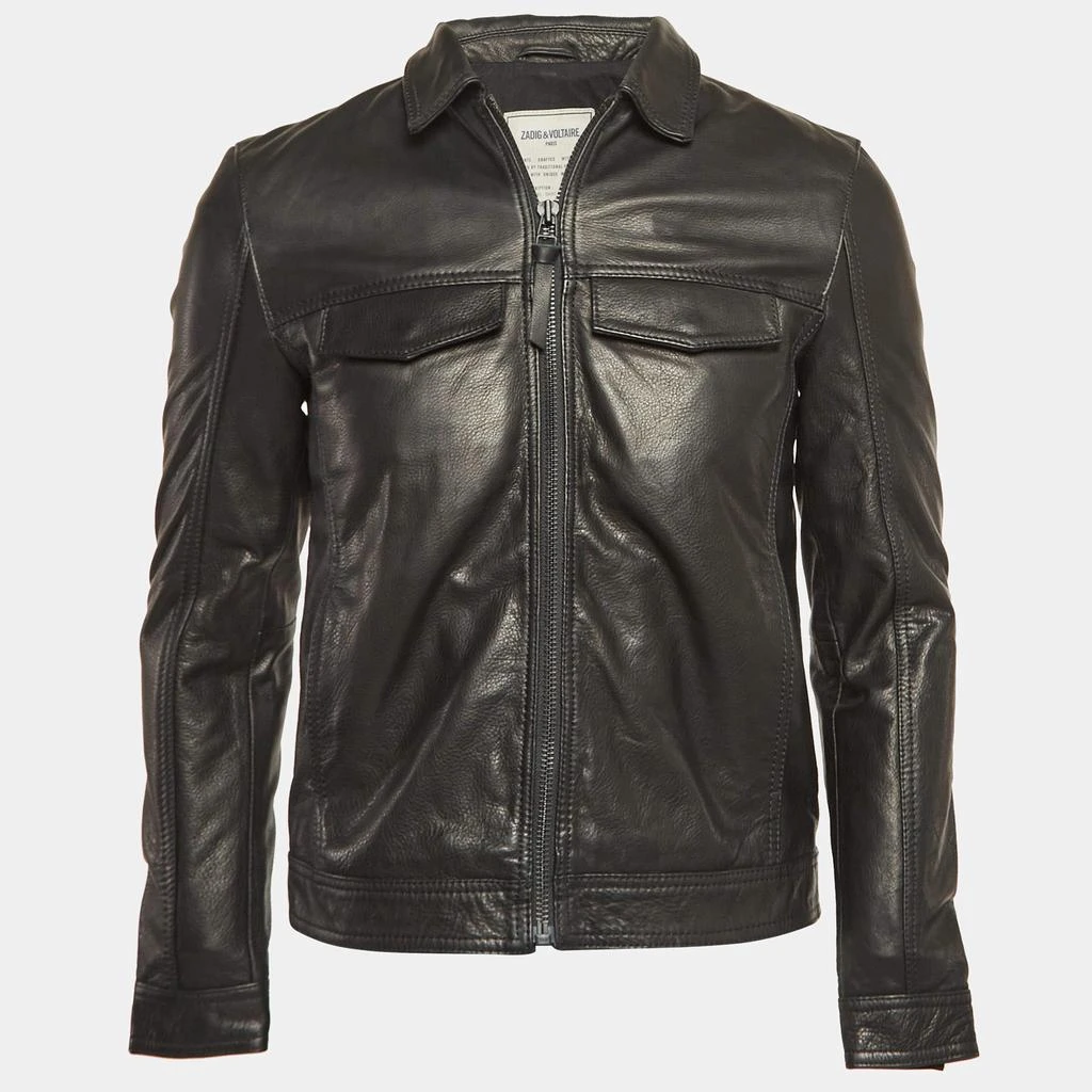 ZADIG & VOLTAIRE Zadig & Voltaire Black Leather Zip Front Jacket S 1