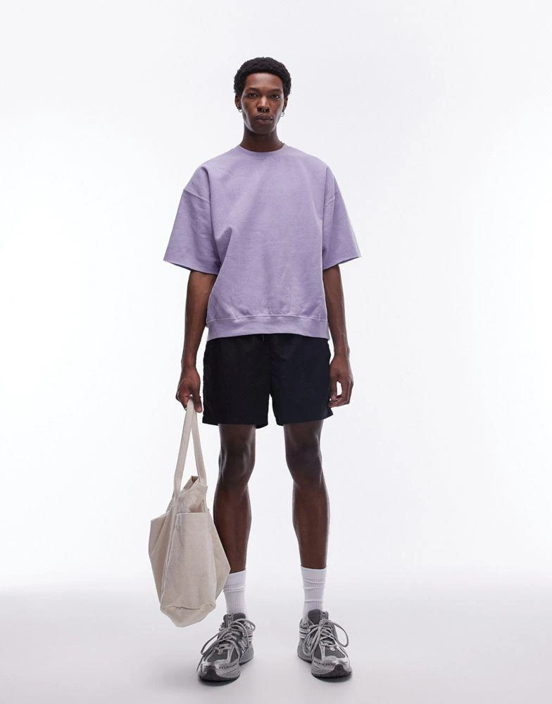 Topman Topman oversized fit short sleeve sweatshirt with number print in washed lilac 2