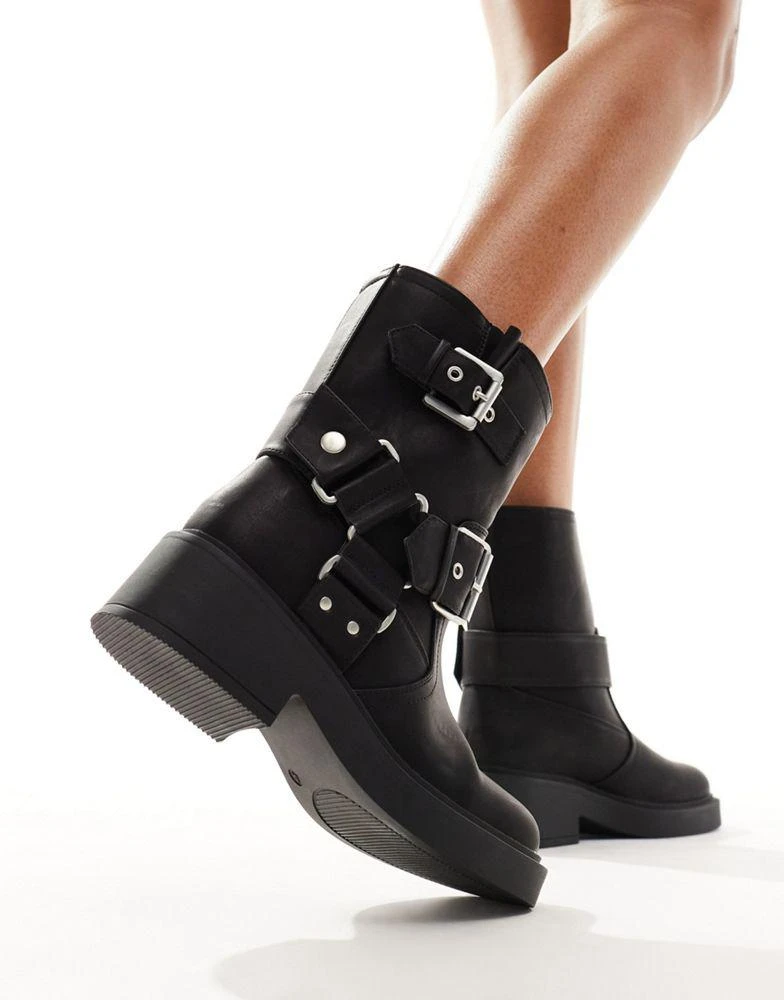 ASOS ASOS DESIGN Wide Fit Aim harness biker ankle boot in black 3