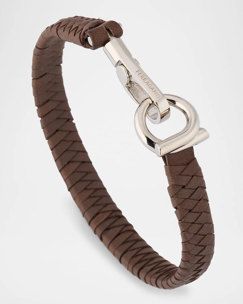 Salvatore Ferragamo Men's Woven Leather Gancio Bracelet 3