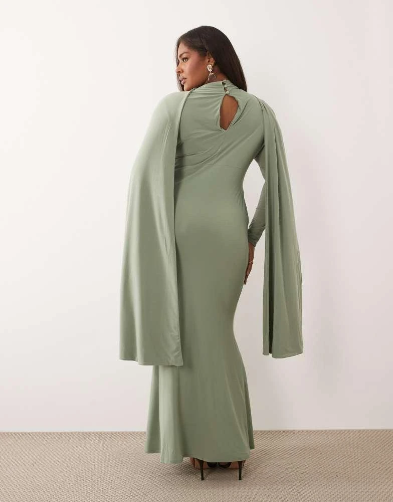 ASOS ASOS DESIGN Curve slinky long sleeve maxi dress with extreme cape  shoulder detail in sage green - Dresses & Skirts - Free Shipping -  BeyondStyle