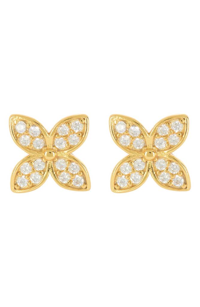 SAVVY CIE JEWELS 18K Gold Plated Sterling Silver Pavé Crystal Floral Stud Earrings