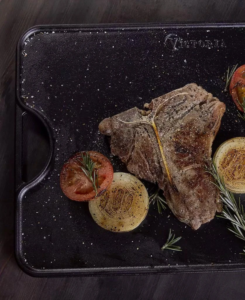 Victoria Large Rectangular Reversible Cast Iron Griddle, Solid, 20" x 14", Seasoned 9