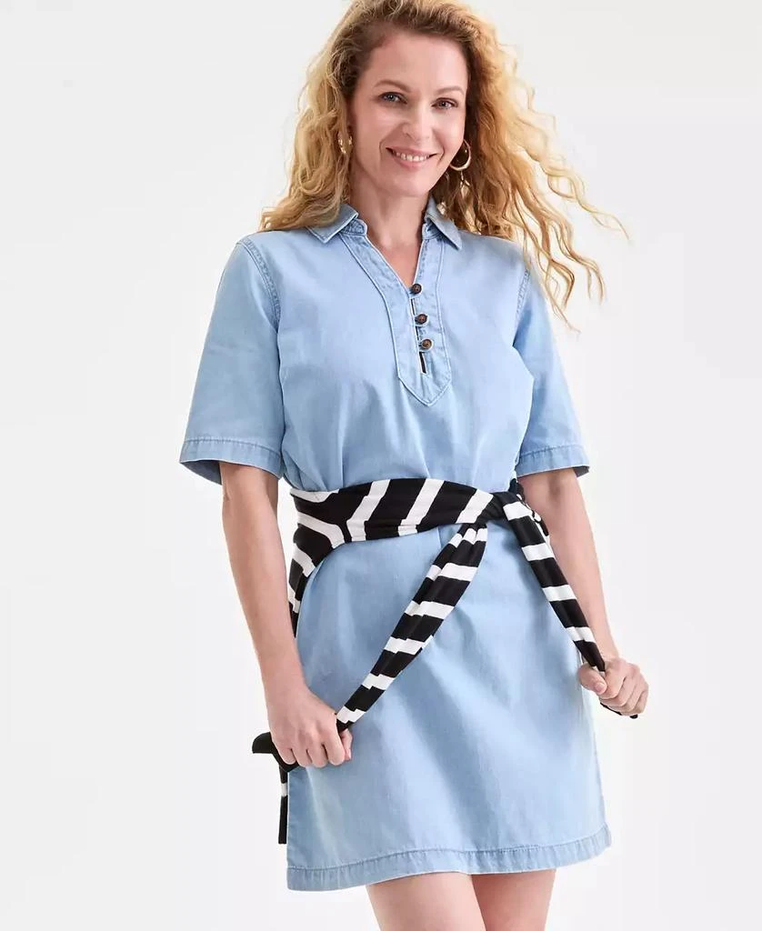 Style & Co Petite Cotton Short Sleeve Popover Denim Dress, Exclusively at Macy's 5