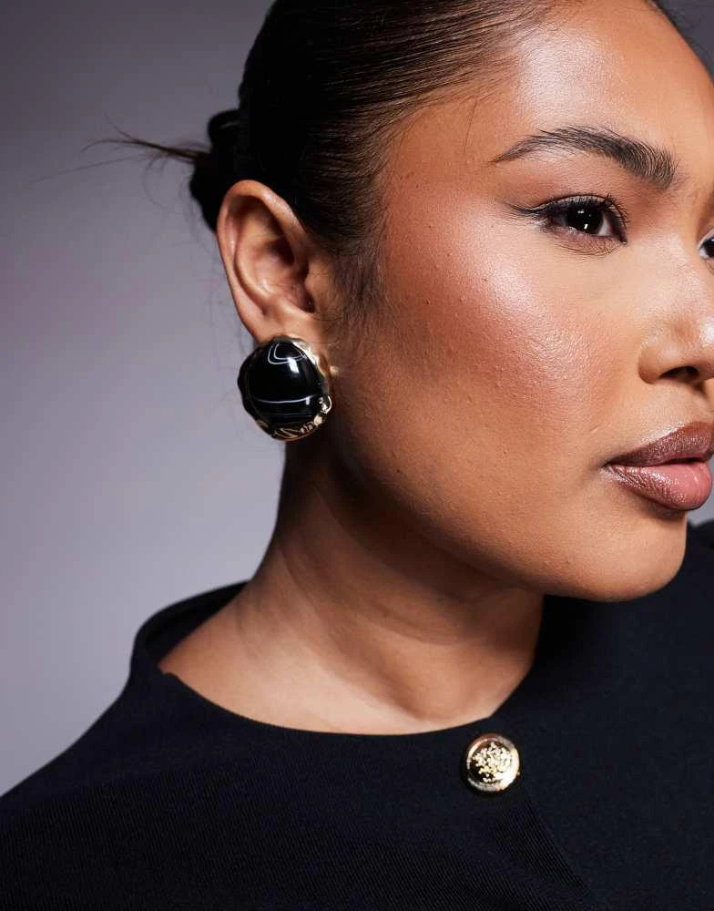 8 Other Reasons 8 Other Reasons black resin stud earrings in gold 3
