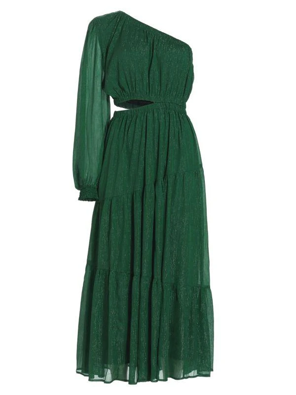 Moon River Shirred One-Shoulder Midi-Dress 6