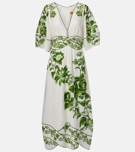 chinese dress ladies Farm Rio Monstera Linen Midi Dress in Multi
