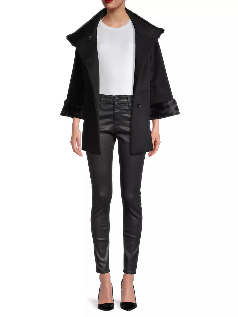 Cinzia Rocca Faux Fur-Trim Short Wool Coat