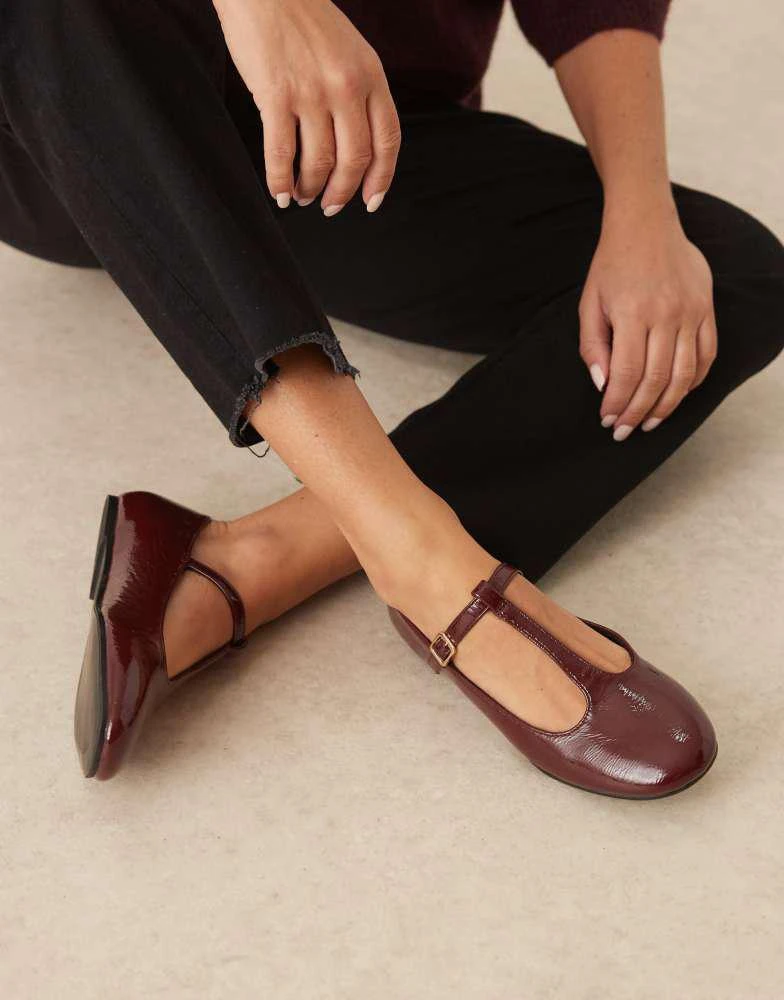 ASOS ASOS DESIGN Latham mary jane ballets in burgundy patent 1