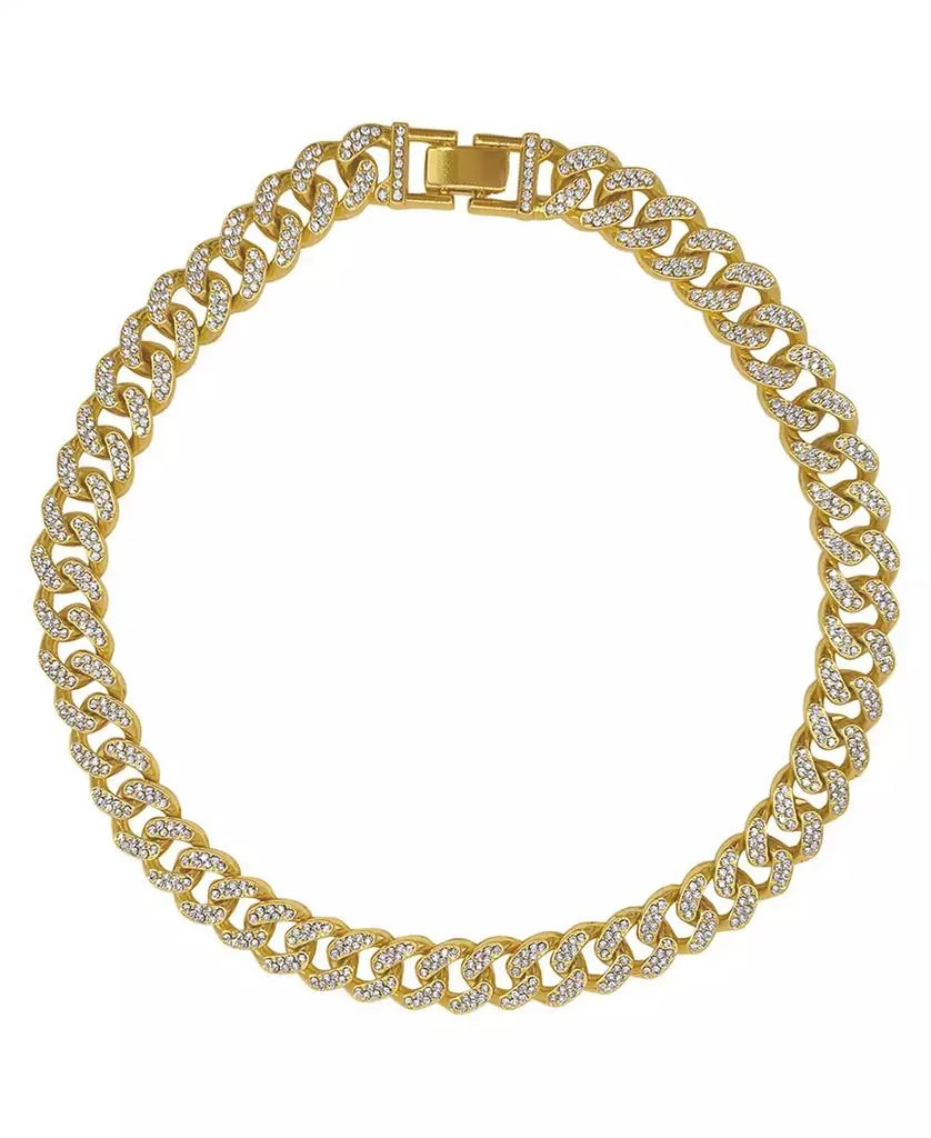 ADORNIA Women's Gold-Tone Plated Crystal Thick Cuban Curb Chain Necklace 1