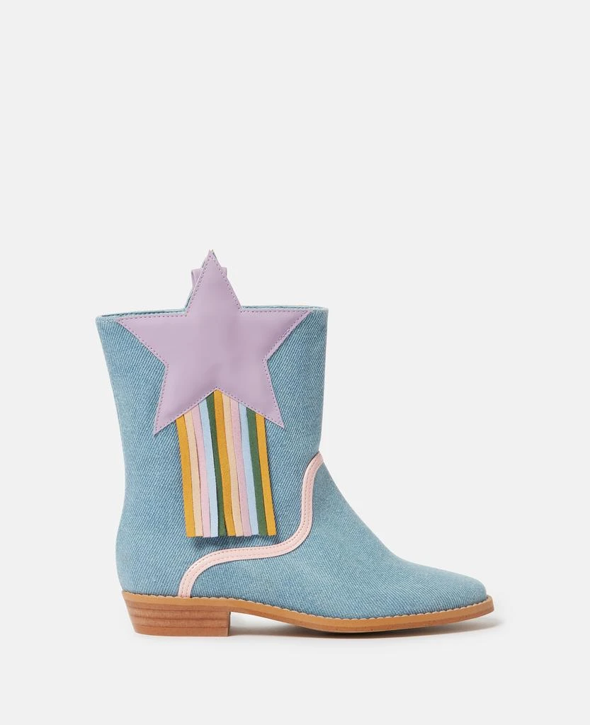 Stella McCartney Stella McCartney - Star Detail Denim Western Boots, , Size: 32