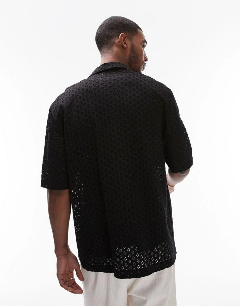 Topman Topman oversized fit button through jersey crochet polo in black 4