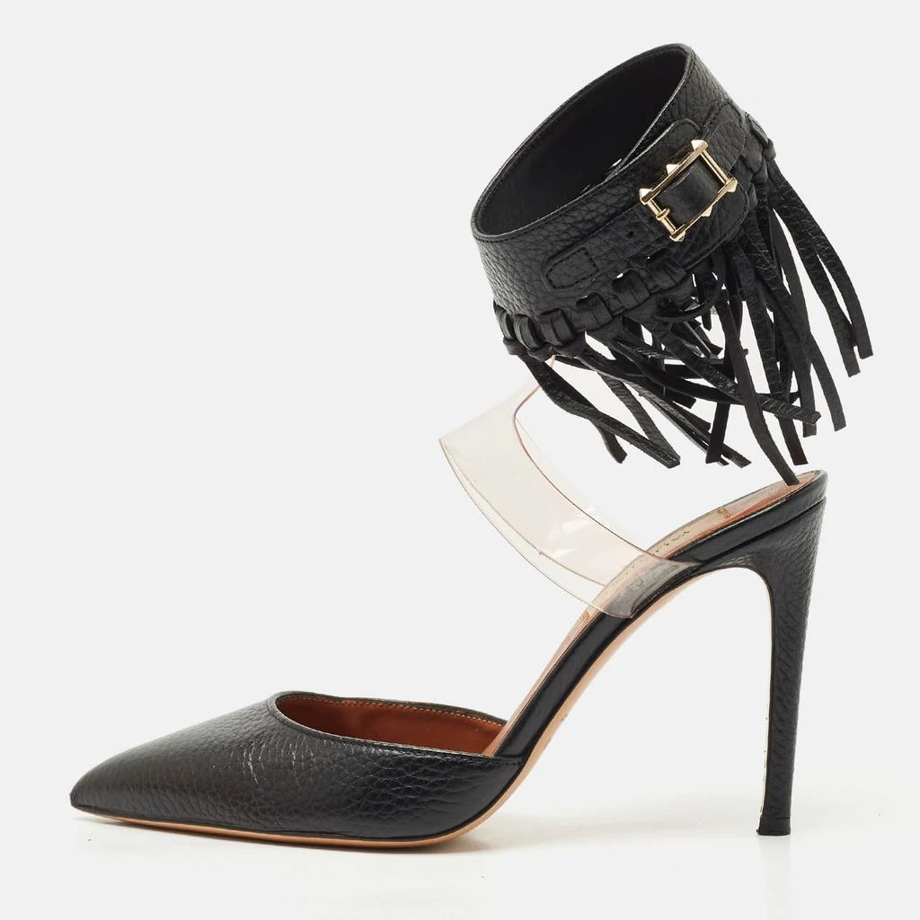 Valentino Valentino Black Leather C-Rockee Fringe Ankle Strap Sandals Size 35 1