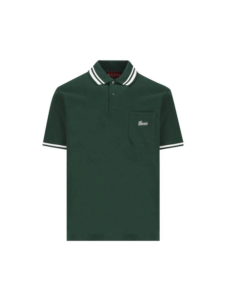 Gucci Gucci Stripe Trim Logo Embroidered Polo Shirt 1
