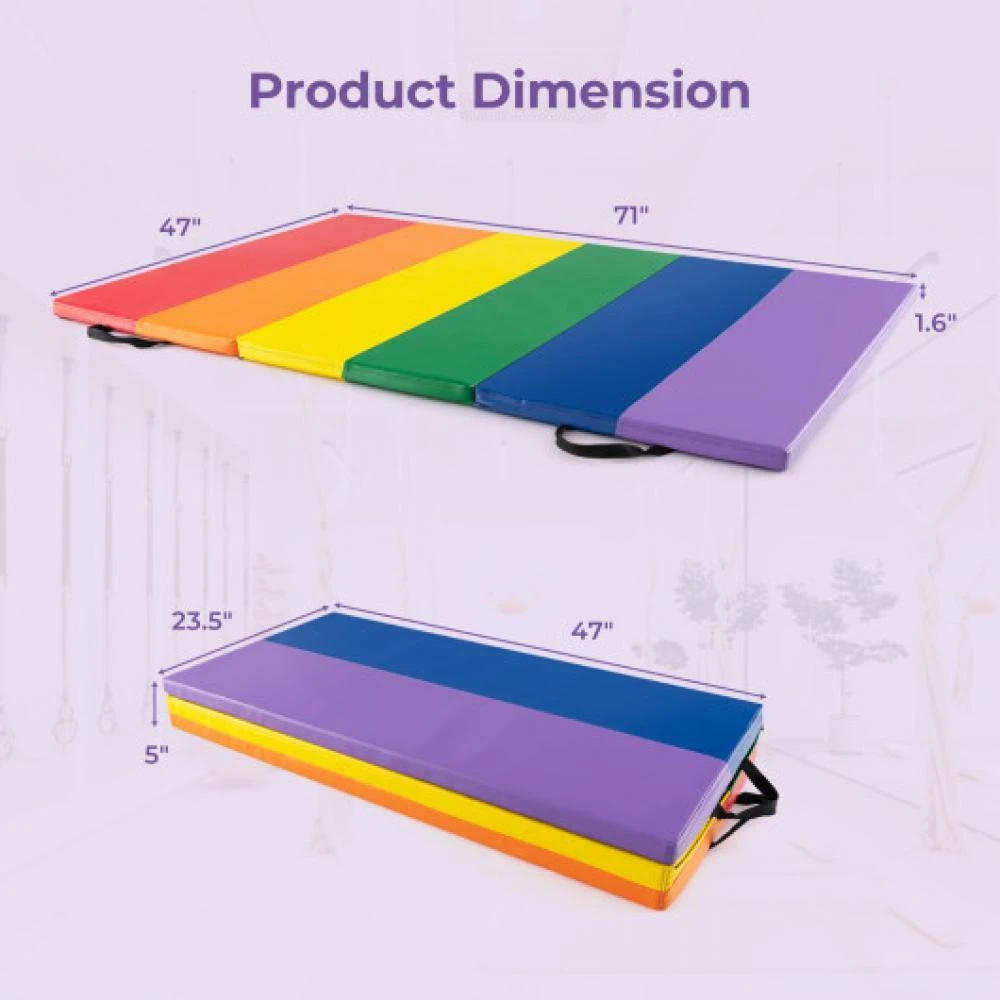 Hivvago PU Leather Tri-Folding Gymnastics Tumbling Mat with Carrying Handles for Kids 4
