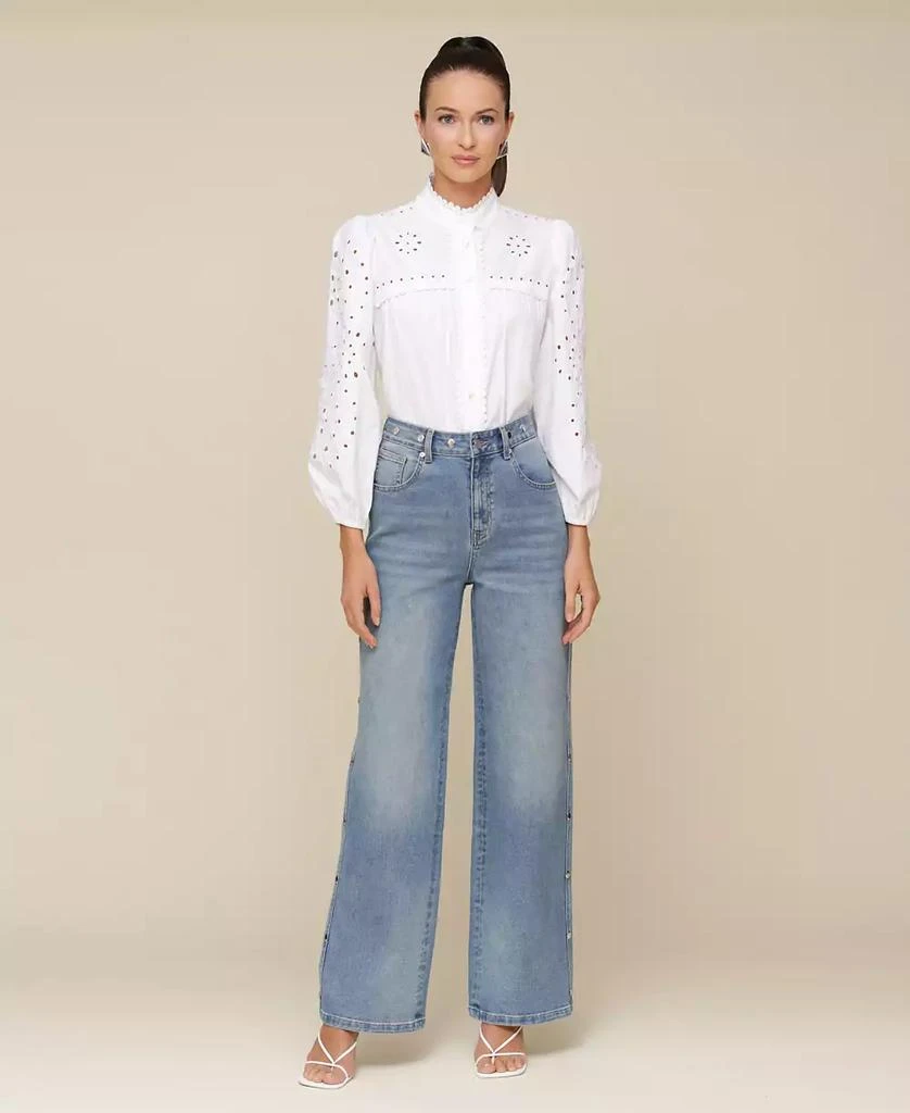 Avec Les Filles Women's Mid-Rise Studded Barrel-Leg Jeans 5