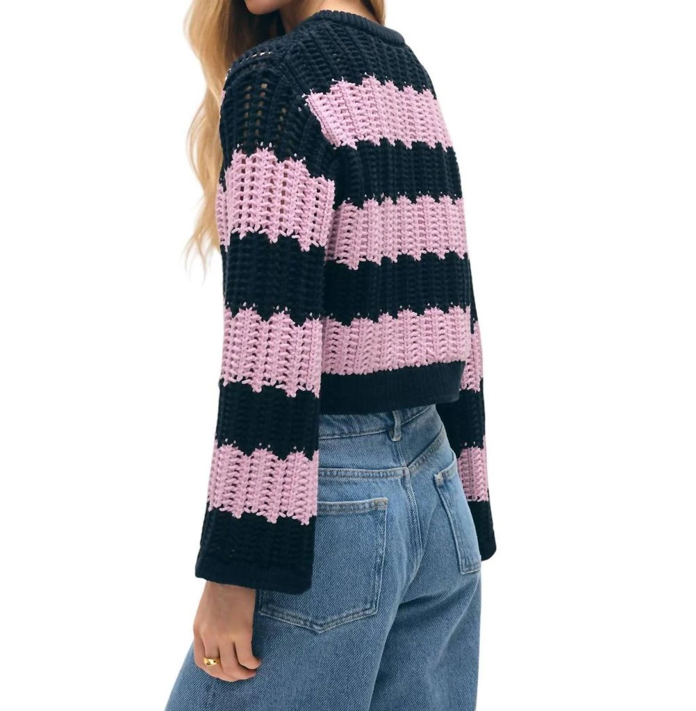 White + Warren Cotton Rope Bell Sleeve Crewneck Sweater In Purple Combo 3