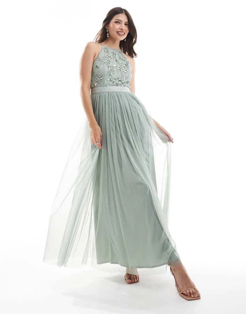 green emerald velvet dress Sage Green Satin Halter Neck Formal Dress with Crisscross Back and A-Line  Skirt – AS027 – Viniodress main image 0