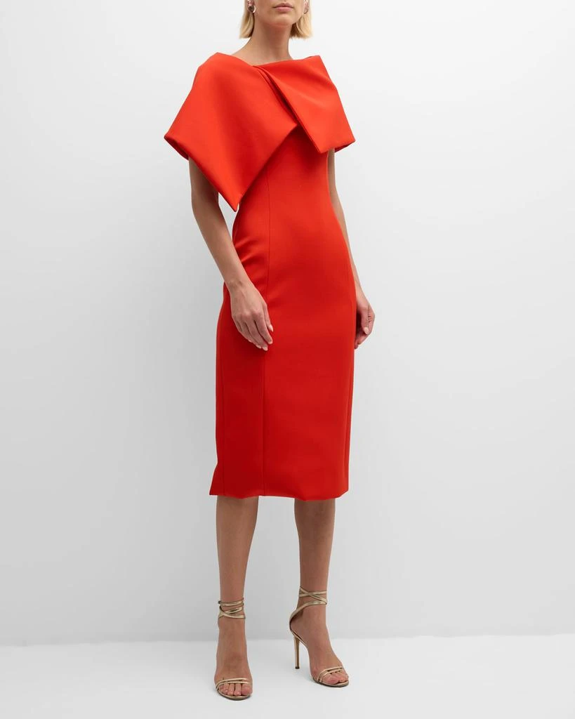 Oscar de la Renta Foldover-Neck Bonded Wool Tailoring Midi Dress 3